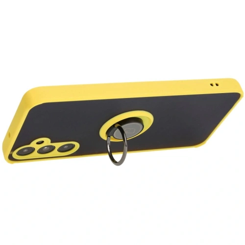Etui z uchwytem na palec Bizon Case Hybrid Ring do Samsung Galaxy A05s przydymione z żółtą ramką