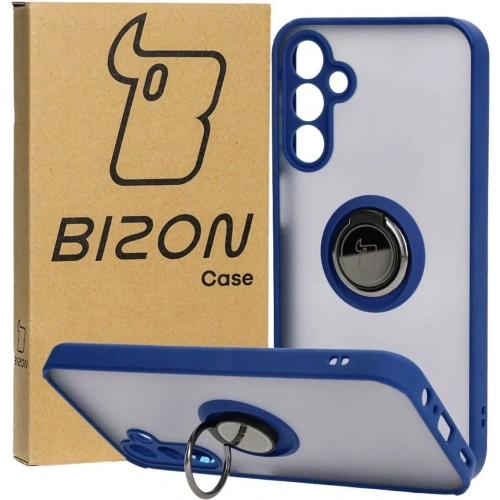 Etui z uchwytem na palec Bizon Case Hybrid Ring do Samsung Galaxy A15 5G/4G przydymione z granatową ramką