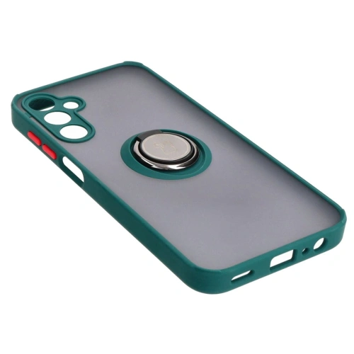Etui z uchwytem na palec Bizon Case Hybrid Ring do Samsung Galaxy A15 5G/4G przydymione z ciemnozieloną ramką