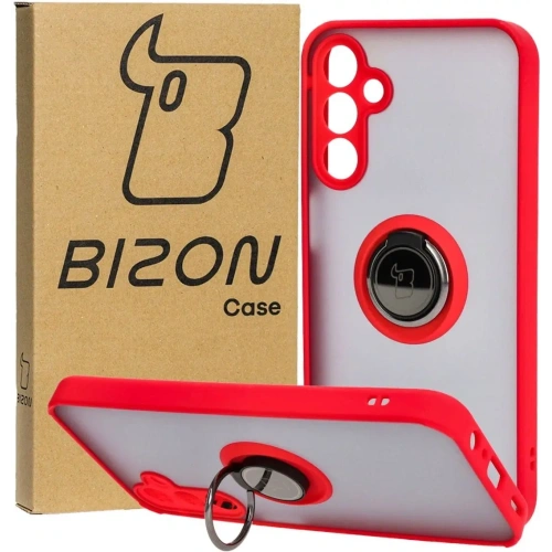 Etui z uchwytem na palec Bizon Case Hybrid Ring do Samsung Galaxy A15 5G/4G przydymione z czerwoną ramką