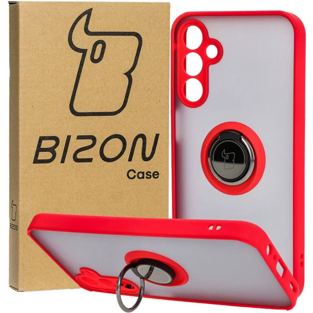 Hurtownia GSM - Etui z uchwytem na palec Bizon Case Hybrid Ring do Samsung Galaxy A15 5G/4G przydymione z czerwoną ramką - BIZ4191 - {ean13} - Hurt