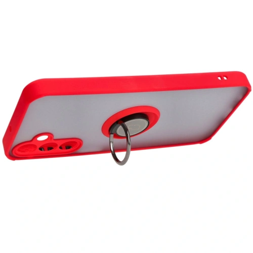 Etui z uchwytem na palec Bizon Case Hybrid Ring do Samsung Galaxy A15 5G/4G przydymione z czerwoną ramką