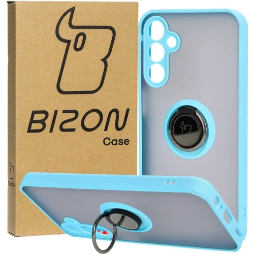 Etui z uchwytem na palec Bizon Case Hybrid Ring do Samsung Galaxy A15 5G/4G przydymione z jasnoniebieską ramką