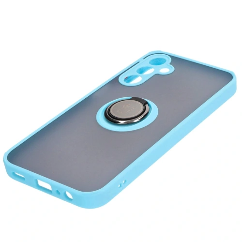 Etui z uchwytem na palec Bizon Case Hybrid Ring do Samsung Galaxy A15 5G/4G przydymione z jasnoniebieską ramką
