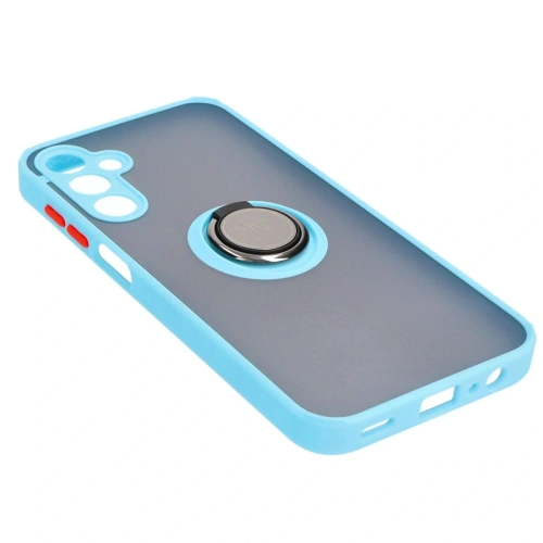 Etui z uchwytem na palec Bizon Case Hybrid Ring do Samsung Galaxy A15 5G/4G przydymione z jasnoniebieską ramką