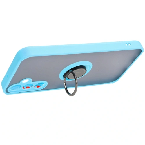 Etui z uchwytem na palec Bizon Case Hybrid Ring do Samsung Galaxy A15 5G/4G przydymione z jasnoniebieską ramką