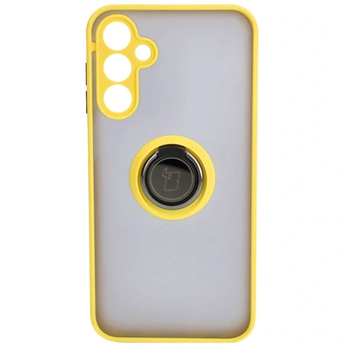 Etui z uchwytem na palec Bizon Case Hybrid Ring do Samsung Galaxy A15 5G/4G przydymione z żółtą ramką