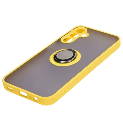 Etui z uchwytem na palec Bizon Case Hybrid Ring do Samsung Galaxy A15 5G/4G przydymione z żółtą ramką