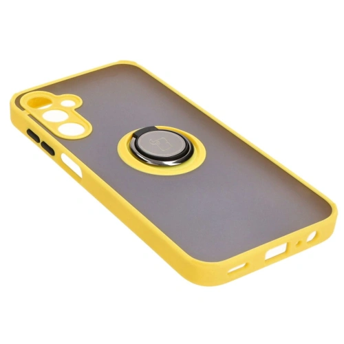 Etui z uchwytem na palec Bizon Case Hybrid Ring do Samsung Galaxy A15 5G/4G przydymione z żółtą ramką