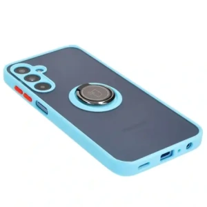 Etui z uchwytem na palec Bizon Case Hybrid Ring do Samsung Galaxy A25 5G przydymione z jasnoniebieską ramką