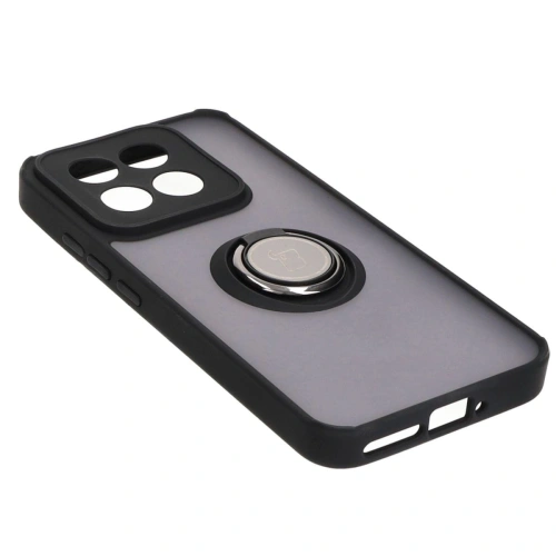 Etui z uchwytem na palec Bizon Case Hybrid Ring do Xiaomi 14 przydymione z czarną ramką