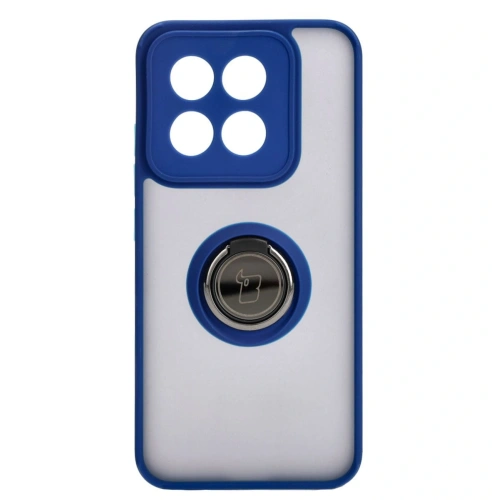 Etui z uchwytem na palec Bizon Case Hybrid Ring do Xiaomi 14 przydymione z granatową ramką