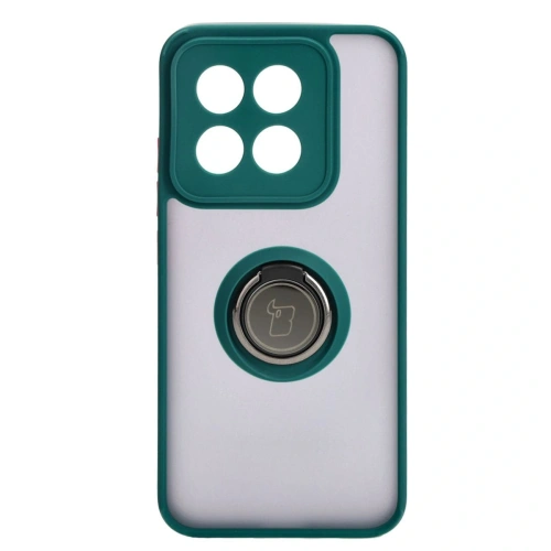 Etui z uchwytem na palec Bizon Case Hybrid Ring do Xiaomi 14 przydymione z ciemnozieloną ramką