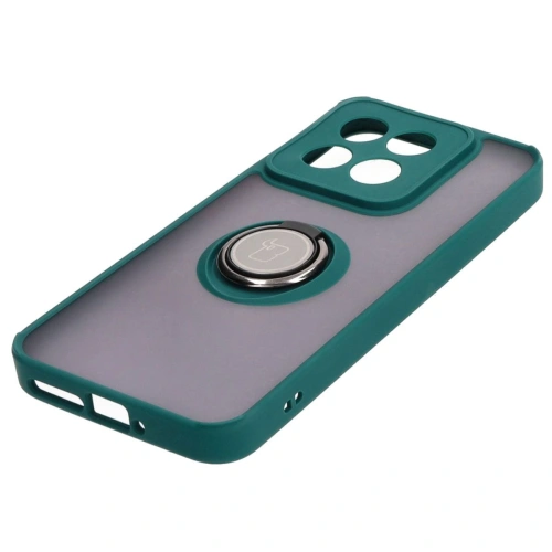 Etui z uchwytem na palec Bizon Case Hybrid Ring do Xiaomi 14 przydymione z ciemnozieloną ramką