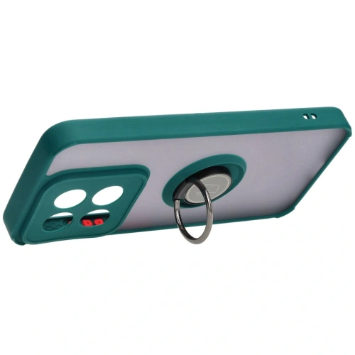 Etui z uchwytem na palec Bizon Case Hybrid Ring do Xiaomi 14 przydymione z ciemnozieloną ramką