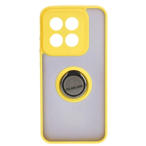 Etui z uchwytem na palec Bizon Case Hybrid Ring do Xiaomi 14 przydymione z żółtą ramką