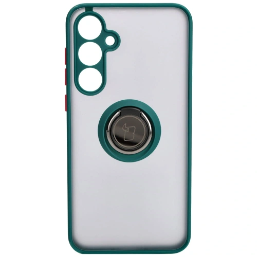 Etui z uchwytem na palec Bizon Case Hybrid Ring do Samsung Galaxy A35 5G przydymione z ciemnozieloną ramką