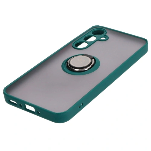 Etui z uchwytem na palec Bizon Case Hybrid Ring do Samsung Galaxy A35 5G przydymione z ciemnozieloną ramką