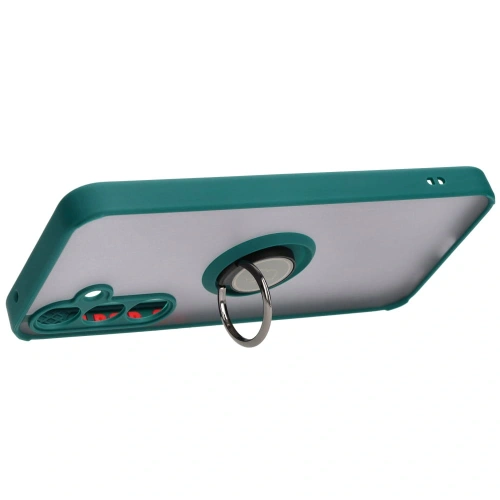 Etui z uchwytem na palec Bizon Case Hybrid Ring do Samsung Galaxy A35 5G przydymione z ciemnozieloną ramką