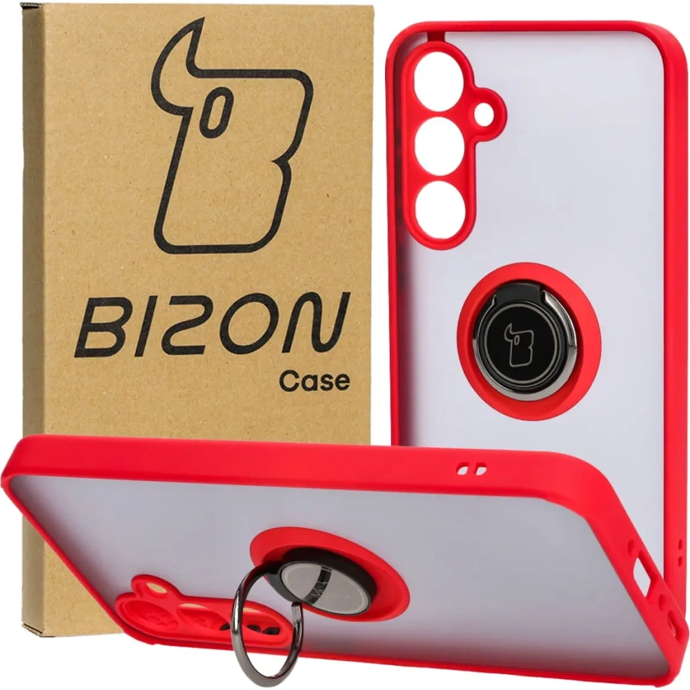 Hurtownia GSM - Etui z uchwytem na palec Bizon Case Hybrid Ring do Samsung Galaxy A35 5G przydymione z czerwoną ramką - BIZ4280 - {ean13} - Hurt