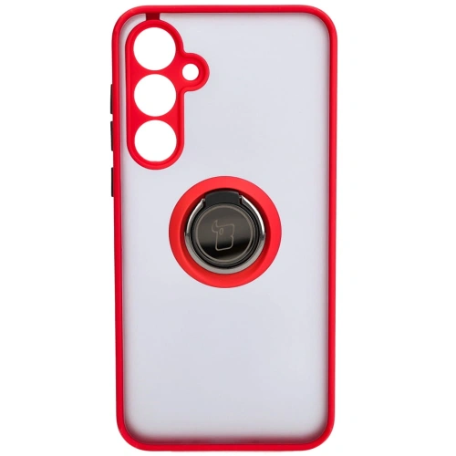 Etui z uchwytem na palec Bizon Case Hybrid Ring do Samsung Galaxy A35 5G przydymione z czerwoną ramką