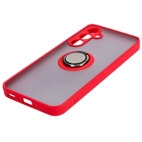 Etui z uchwytem na palec Bizon Case Hybrid Ring do Samsung Galaxy A35 5G przydymione z czerwoną ramką