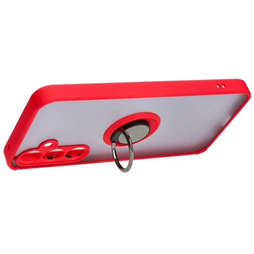 Etui z uchwytem na palec Bizon Case Hybrid Ring do Samsung Galaxy A35 5G przydymione z czerwoną ramką
