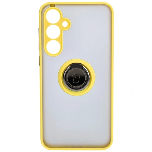Etui z uchwytem na palec Bizon Case Hybrid Ring do Samsung Galaxy A35 5G przydymione z żółtą ramką