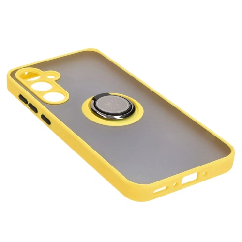 Etui z uchwytem na palec Bizon Case Hybrid Ring do Samsung Galaxy A35 5G przydymione z żółtą ramką