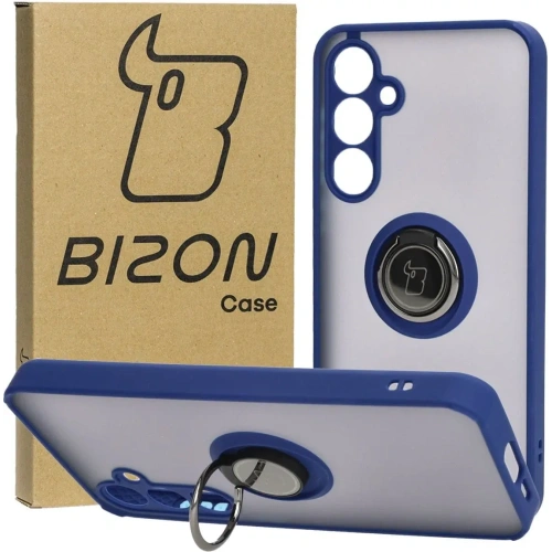 Etui z uchwytem na palec Bizon Case Hybrid Ring do Samsung Galaxy A55 5G przydymione z granatową ramką