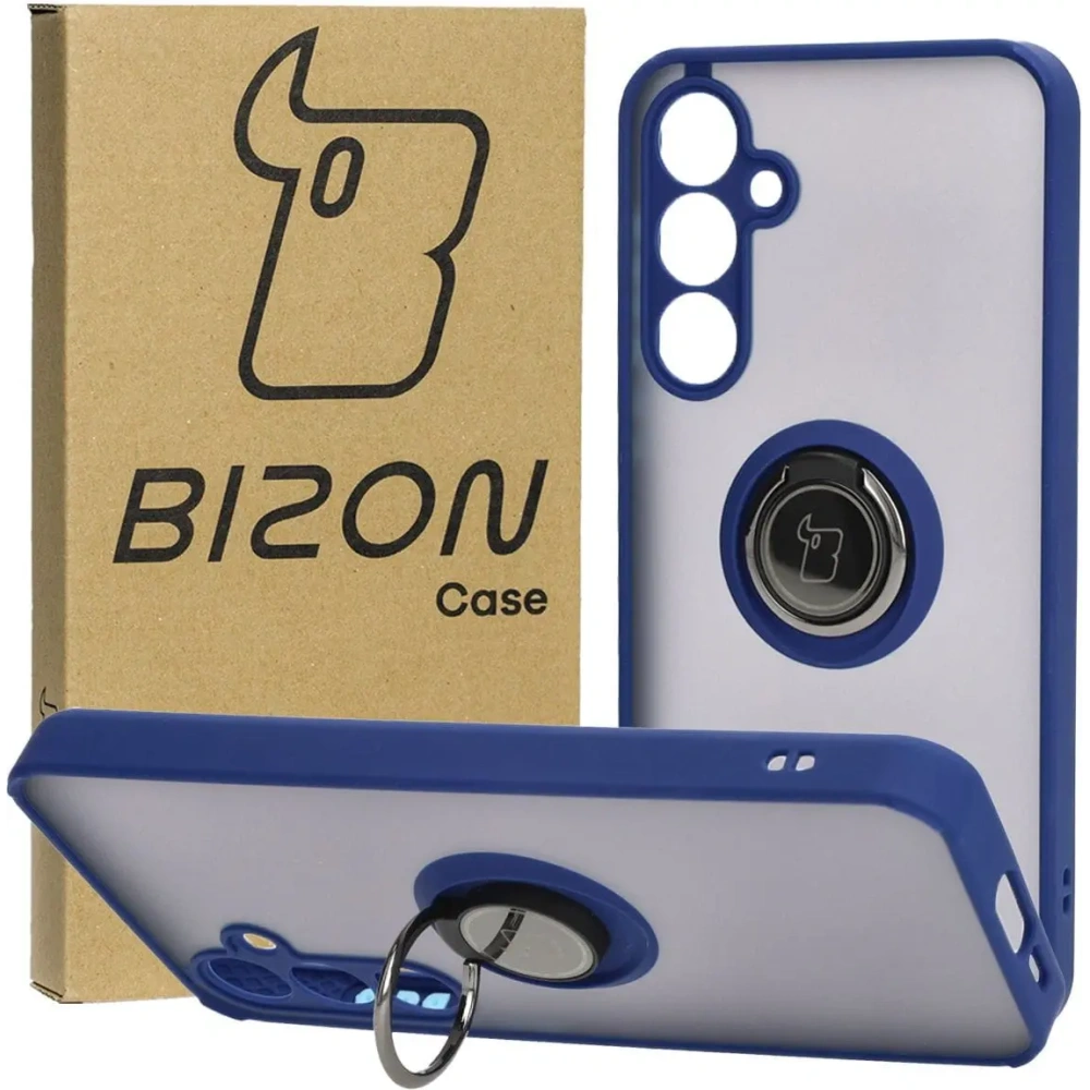 Hurtownia GSM - Etui z uchwytem na palec Bizon Case Hybrid Ring do Samsung Galaxy A55 5G kouřové s modrým rámečkem - BIZ4317 - {ean13} - Hurt