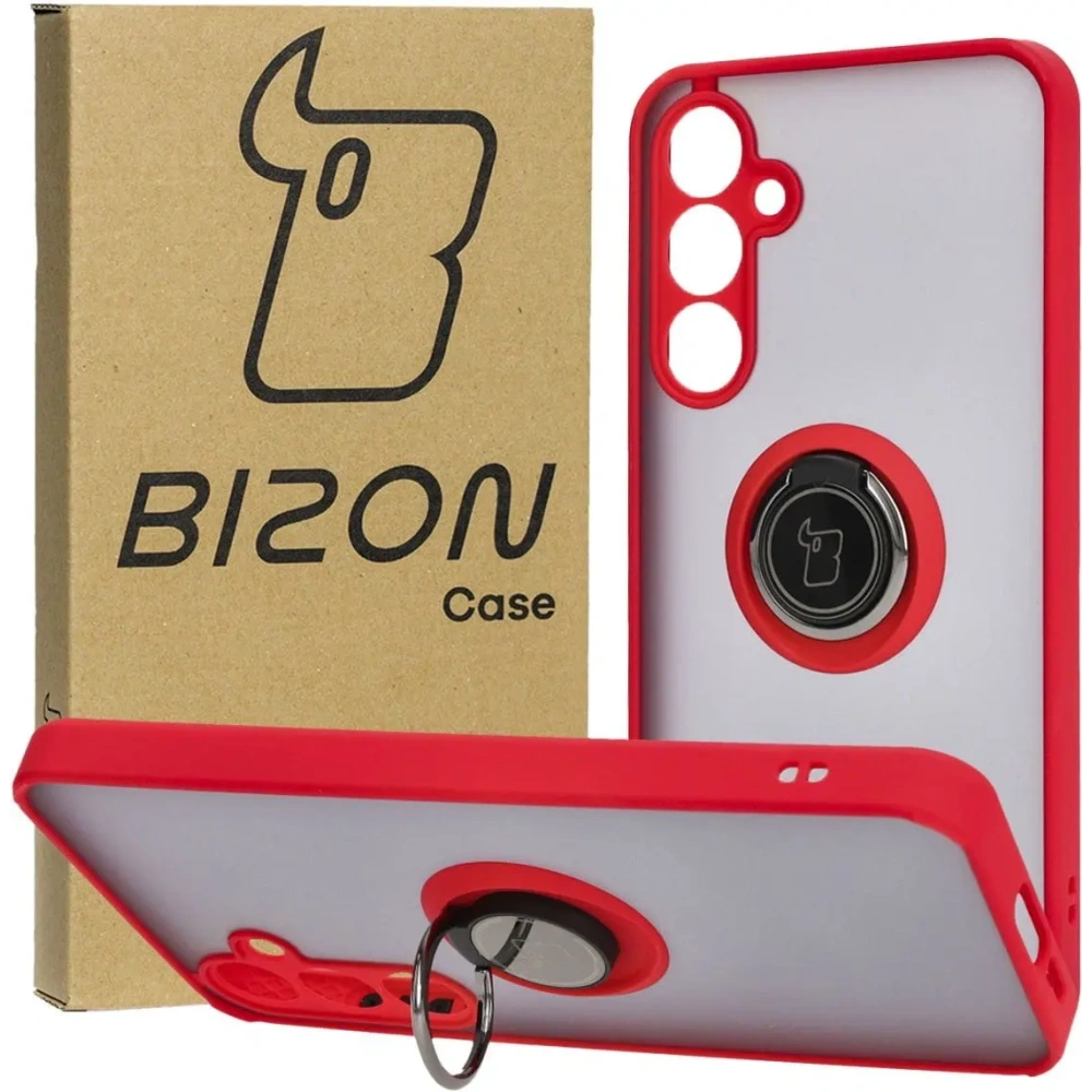 Wholesale Bizon Case Hybrid Ring Samsung Galaxy A55 5G smoky with a red frame - BIZ4318 - {ean13} - Hurt