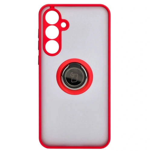 Etui z uchwytem na palec Bizon Case Hybrid Ring do Samsung Galaxy A55 5G przydymione z czerwoną ramką