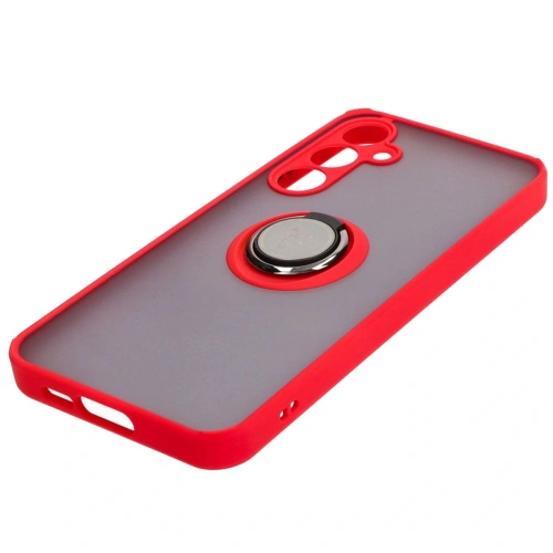 Etui z uchwytem na palec Bizon Case Hybrid Ring do Samsung Galaxy A55 5G przydymione z czerwoną ramką