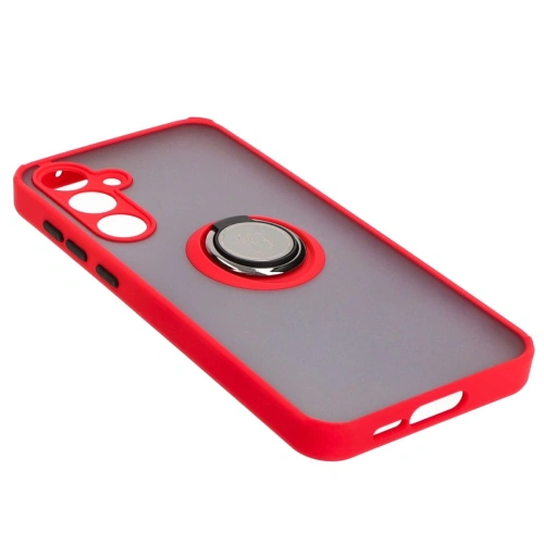 Etui z uchwytem na palec Bizon Case Hybrid Ring do Samsung Galaxy A55 5G przydymione z czerwoną ramką