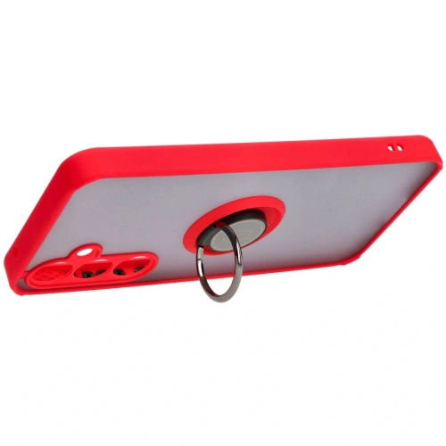 Etui z uchwytem na palec Bizon Case Hybrid Ring do Samsung Galaxy A55 5G przydymione z czerwoną ramką