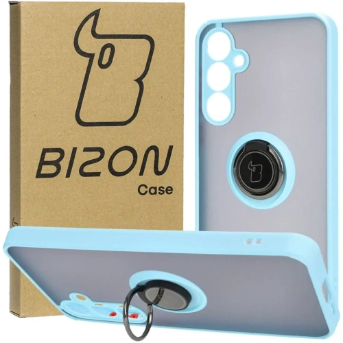 Etui z uchwytem na palec Bizon Case Hybrid Ring do Samsung Galaxy A55 5G przydymione z jasnoniebieską ramką