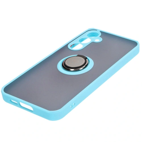 Etui z uchwytem na palec Bizon Case Hybrid Ring do Samsung Galaxy A55 5G przydymione z jasnoniebieską ramką
