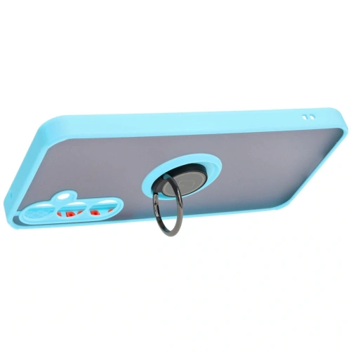 Etui z uchwytem na palec Bizon Case Hybrid Ring do Samsung Galaxy A55 5G przydymione z jasnoniebieską ramką