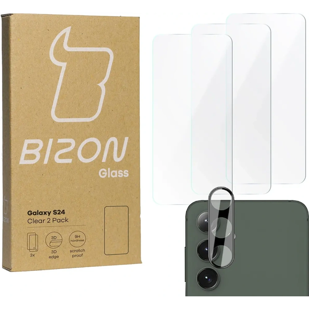 Hurtownia GSM - BIZON Clear 3x sticlă pentru ecran + sticlă pentru cameră Samsung Galaxy S24 - BIZ4357 - {ean13} - Hurt