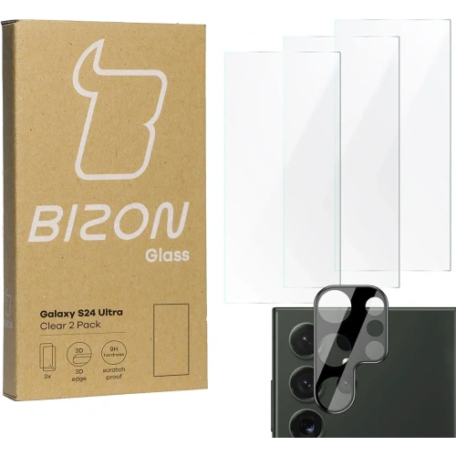 3x Szkło na ekran + szkło na aparat BIZON Clear do Samsung Galaxy S24 Ultra