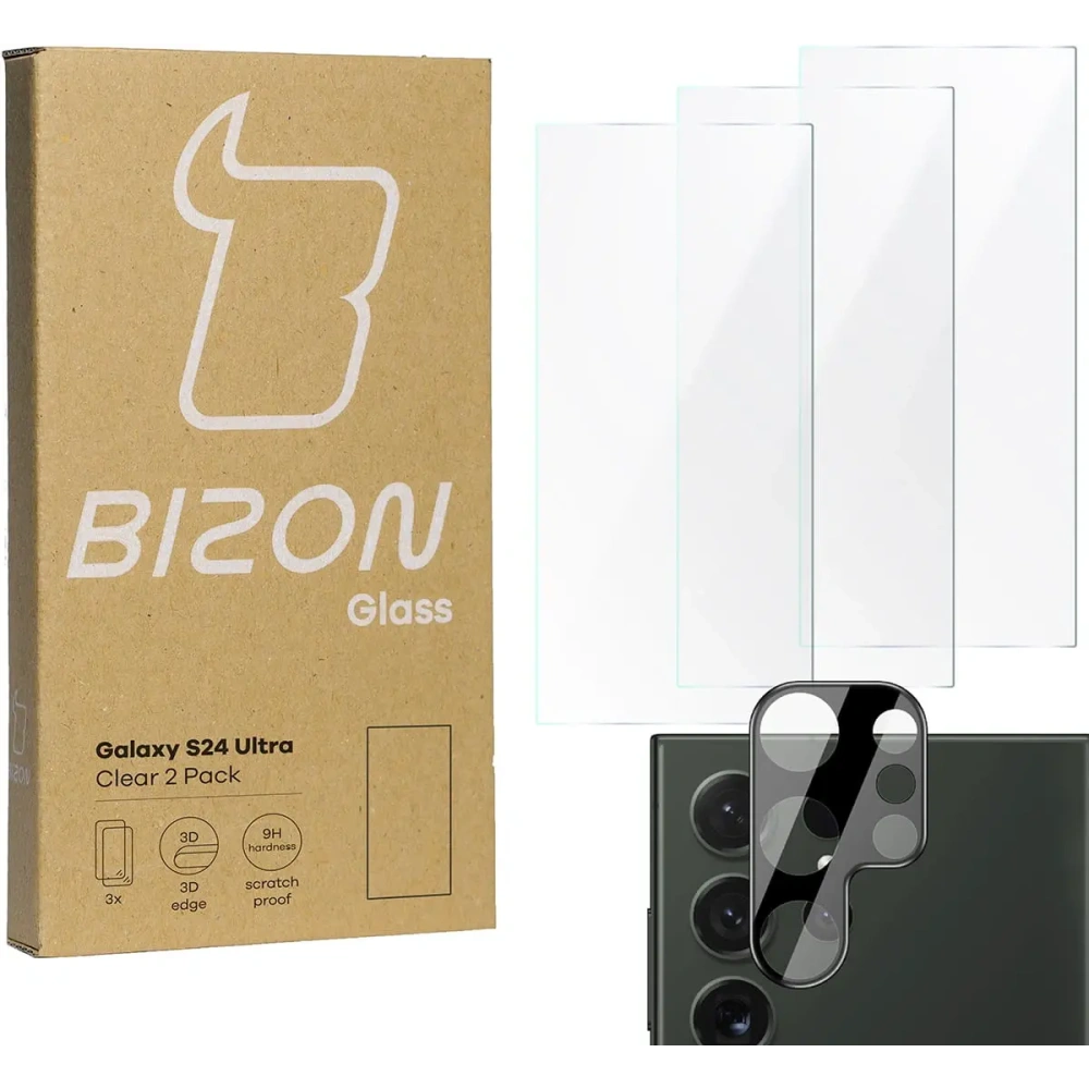 Hurtownia GSM - 3x Szkło na ekran + szkło na aparat BIZON Clear do Samsung Galaxy S24 Ultra - BIZ4363 - {ean13} - Hurt