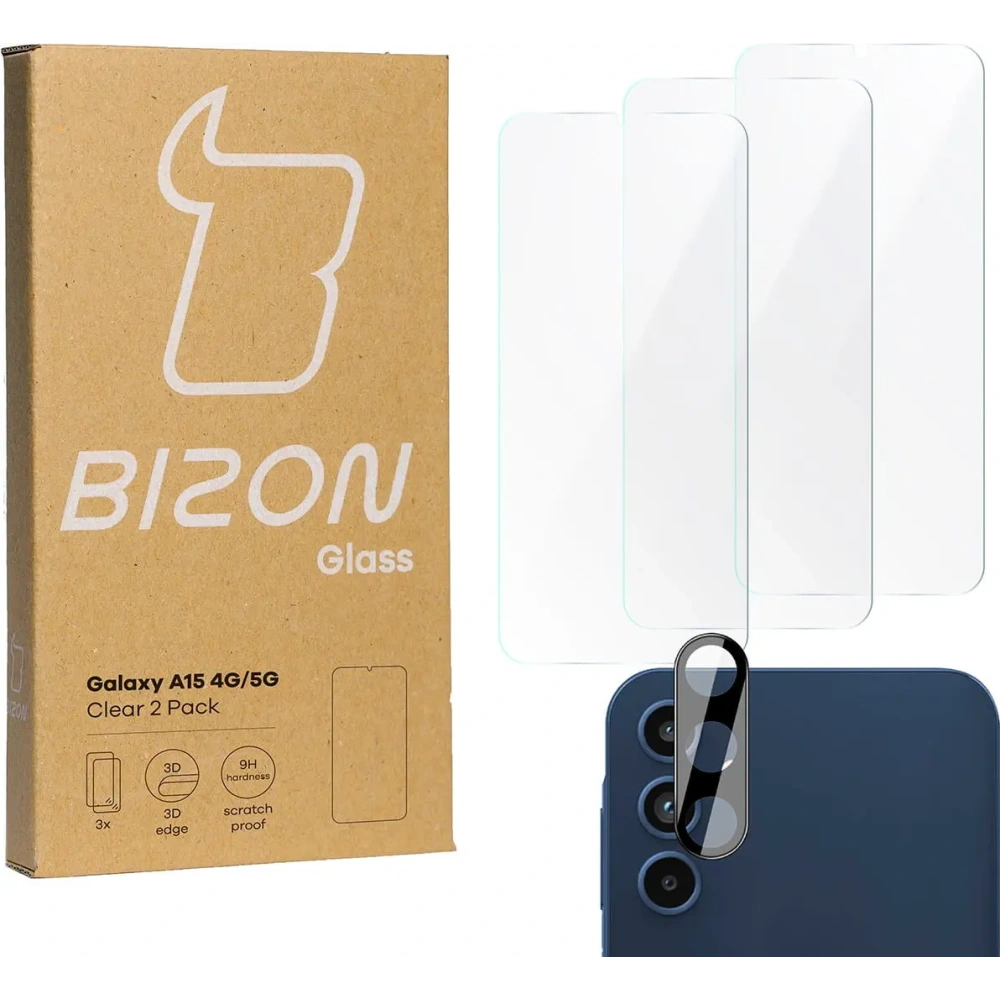 Wholesale BIZON Clear 3x screen glass + camera glass Samsung Galaxy A15 4G/5G - BIZ4444 - {ean13} - Hurt