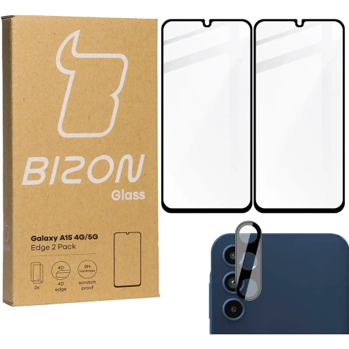 2x Szkło na ekran + szkło na aparat BIZON Edge do Samsung Galaxy A15 4G/5G