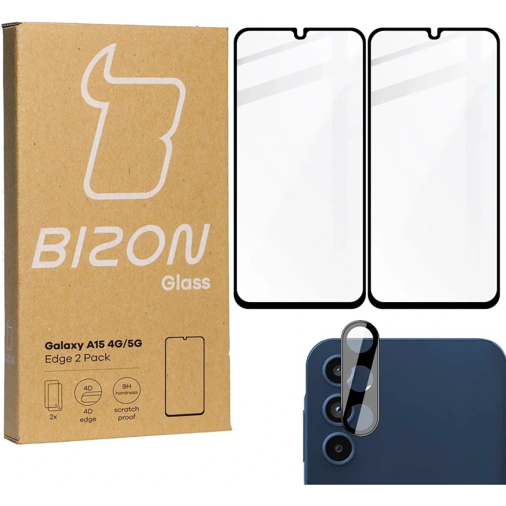 Wholesale BIZON Edge 2x screen glass + camera glass Samsung Galaxy A15 4G/5G - BIZ4445 - {ean13} - Hurt