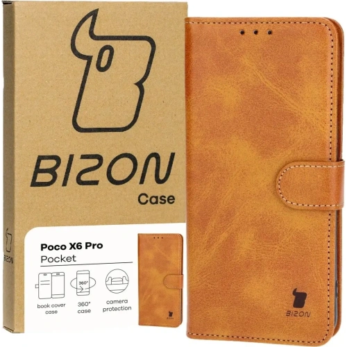 Etui z klapką Bizon Case Pocket do Xiaomi Poco X6 Pro brązowe