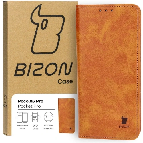 Etui z klapką Bizon Case Pocket Pro do Xiaomi Poco X6 Pro brązowe
