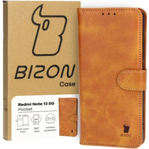 Etui z klapką Bizon Case Pocket do Xiaomi Redmi Note 13 5G brązowe