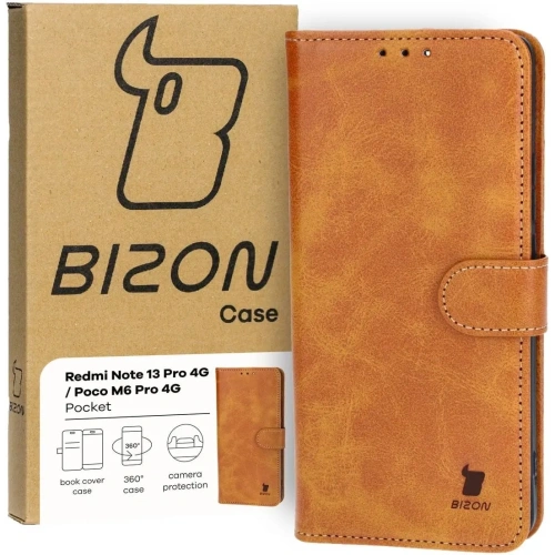 Etui z klapką Bizon Case Pocket do Xiaomi Poco M6 Pro 4G / Xiaomi Redmi Note 13 Pro 4G / LTE / 14S brązowe