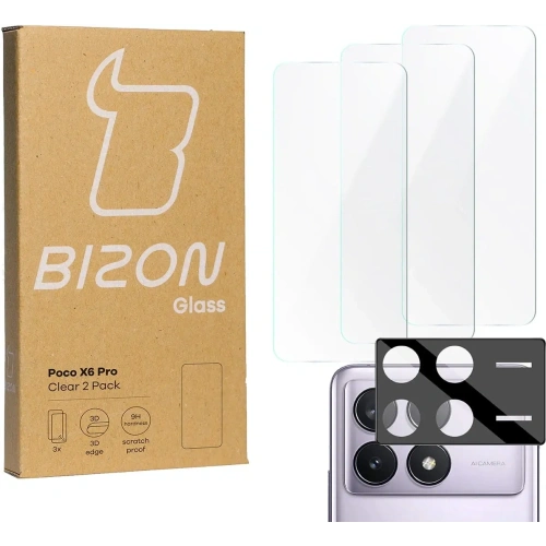 3x Szkło na ekran + szkło na aparat BIZON Clear do Xiaomi Poco X6 Pro